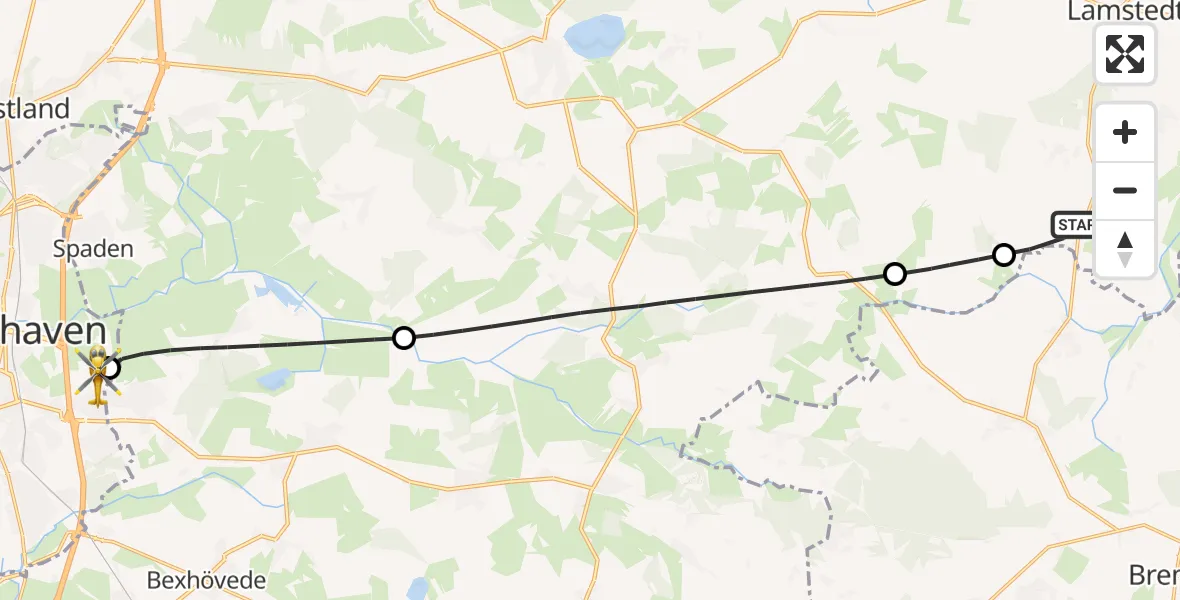 Flugroute Rettungshubschrauber Hollnseth - Bremerhaven, 15 Mai 2026, 10:47
