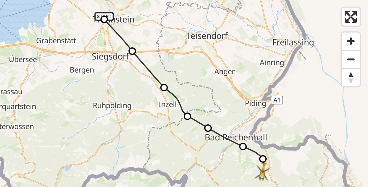Flugroute Rettungshubschrauber Traunstein Hospital - Bischofswiesen, 15 Mai 2026, 11:09