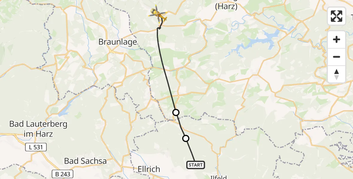 Flugroute Rettungshubschrauber Harztor - Oberharz am Brocken, 15 Mai 2026, 11:17
