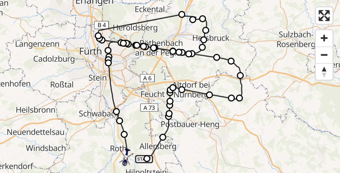 Flugroute Polizeihubschrauber Roth - Roth, 15 Mai 2026, 11:38