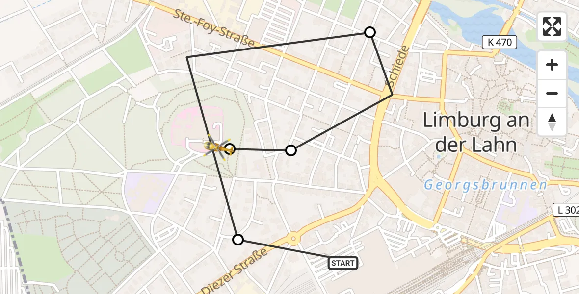 Flugroute Rettungshubschrauber Limburg a.d.Lahn - Saint Vincent Hospital Limburg, 15 Mai 2026, 11:38