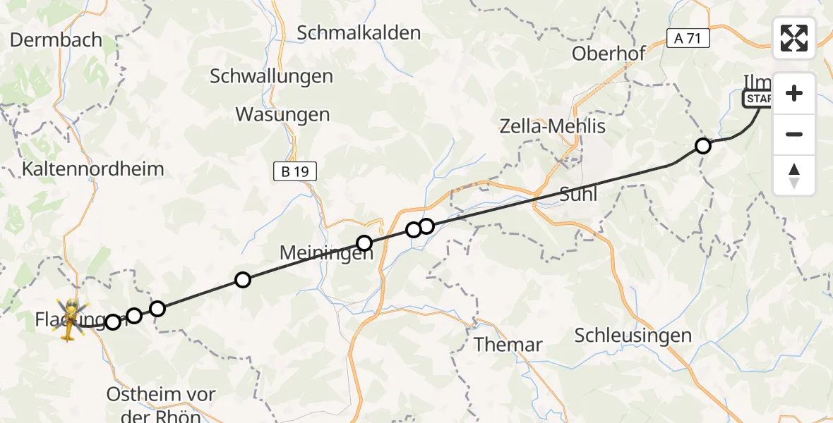 Flugroute Ambulanzhubschrauber Ilmenau - Fladungen, 15 Mai 2026, 11:38