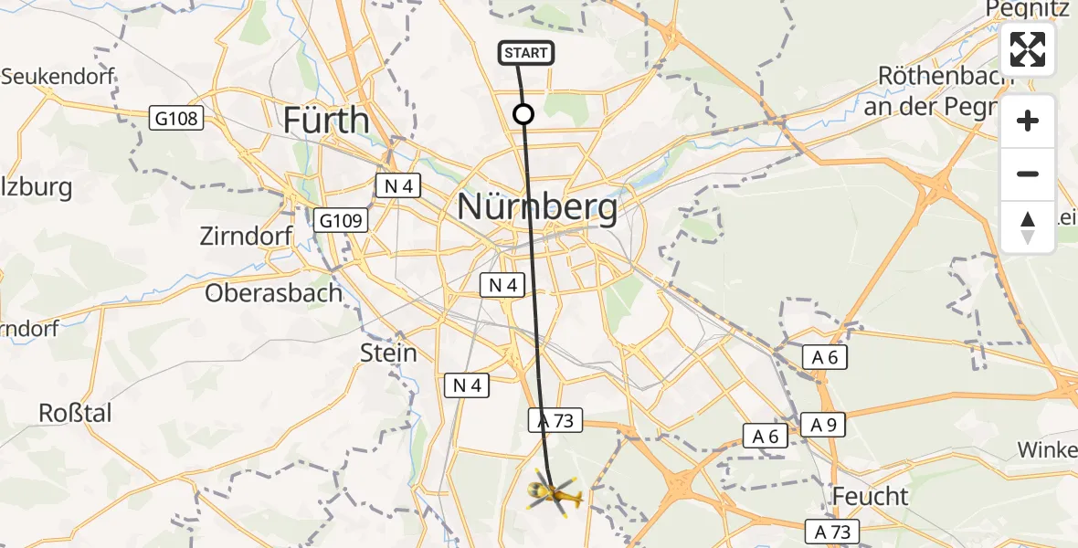 Flugroute Ambulanzhubschrauber Flughafen Nuremberg - Nürnberg, 15 Mai 2026, 11:56