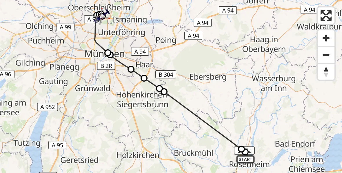 Flugroute Polizeihubschrauber Rosenheim - Oberschleißheim, 15 Mai 2026, 11:59