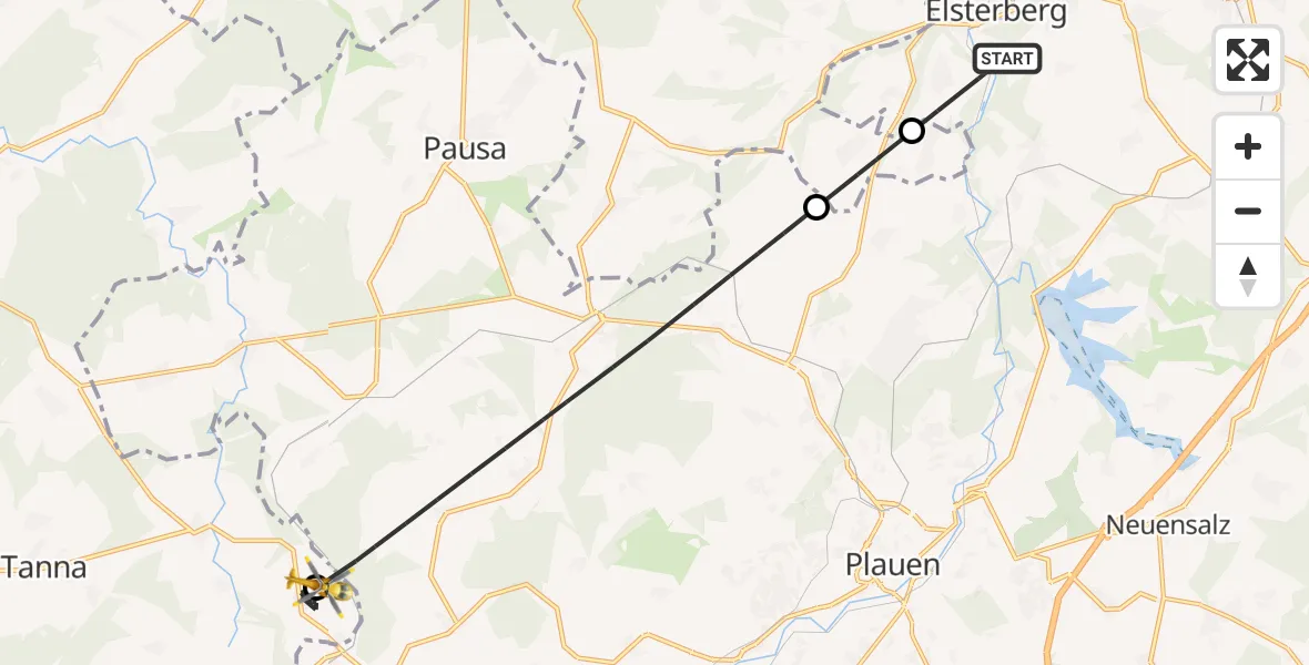 Flugroute Rettungshubschrauber Elsterberg - Tanna, 15 Mai 2026, 12:12