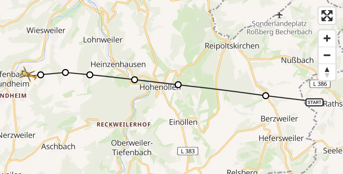 Flugroute Rettungshubschrauber Rathskirchen - Offenbach-Hundheim, 15 Mai 2026, 12:11