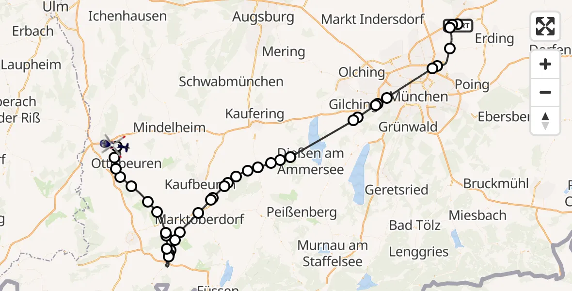 Flugroute Polizeihubschrauber München Flughafen - Memmingen Allgau Flughafen, 15 Mai 2026, 12:17