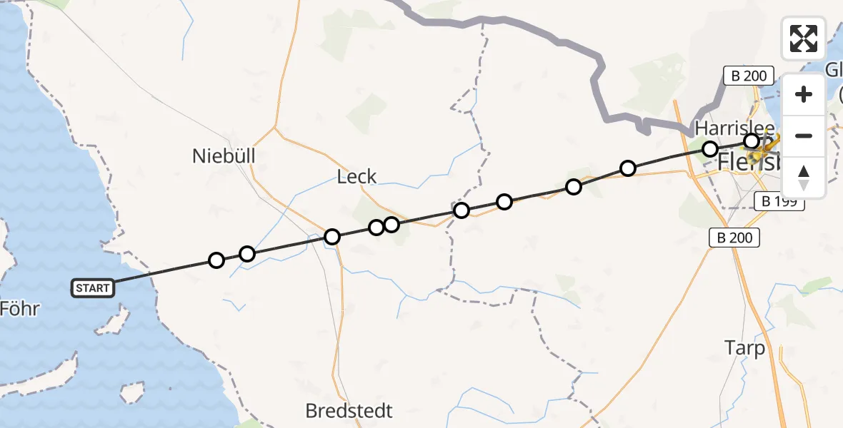 Flugroute Rettungshubschrauber Dagebüll - Flensburg, 15 Mai 2026, 12:39