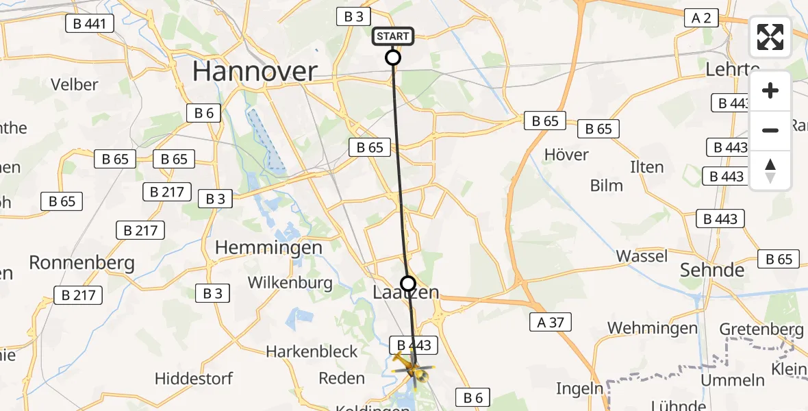 Flugroute Rettungshubschrauber Hannover Luftrettung Hubschrauberlandeplatz (Christoph 4) - Laatzen, 15 Mai 2026, 12:40