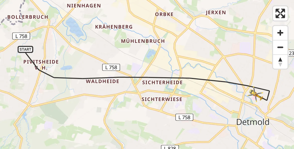 Flugroute Rettungshubschrauber Detmold - Detmold, 15 Mai 2026, 12:56