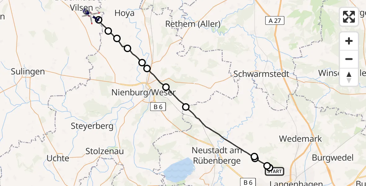Flugroute Polizeihubschrauber Flughafen Hannover - Asendorf, 15 Mai 2026, 13:07