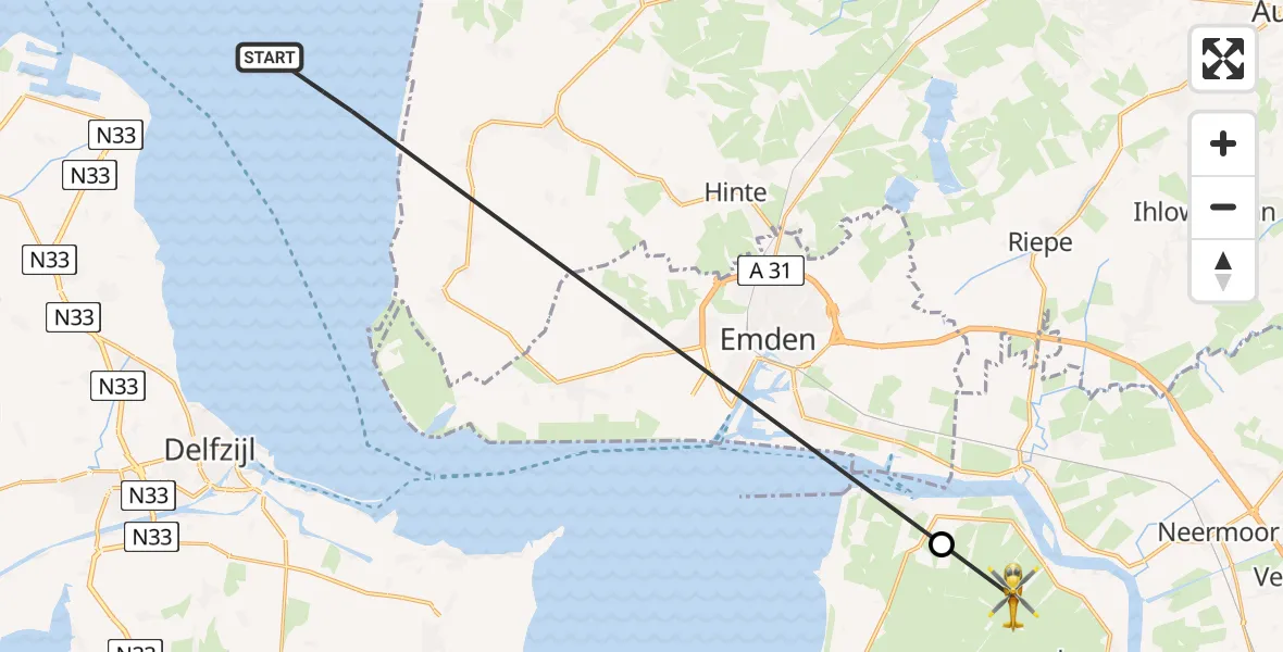 Flugroute Rettungshubschrauber Noordzee - Jemgum, 15 Mai 2026, 13:20