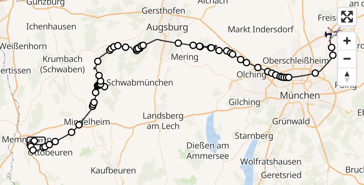 Flugroute Polizeihubschrauber Memmingen Allgau Flughafen - München Flughafen, 15 Mai 2026, 13:48