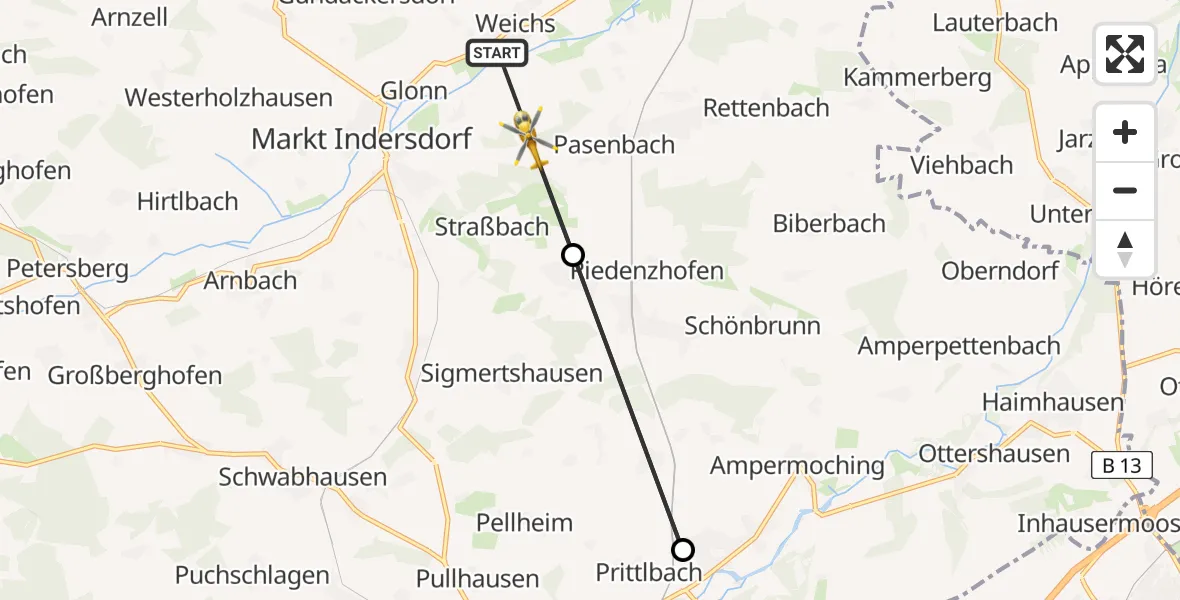Flugroute Rettungshubschrauber Weichs - Weichs, 15 Mai 2026, 13:54