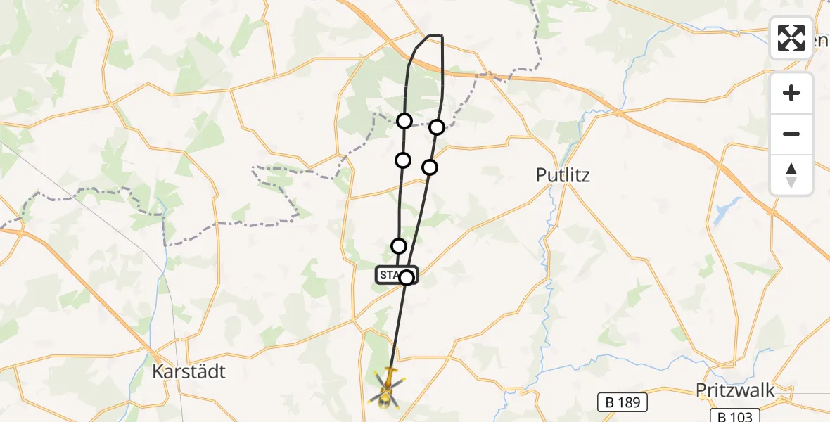 Flugroute Rettungshubschrauber Gülitz-Reetz - Groß Pankow (Prignitz), 15 Mai 2026, 13:58