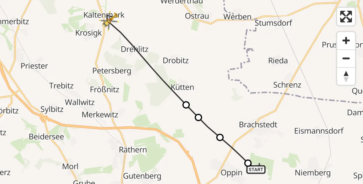 Flugroute Rettungshubschrauber Halle-Oppin Flugplatz - Petersberg, 15 Mai 2026, 14:00