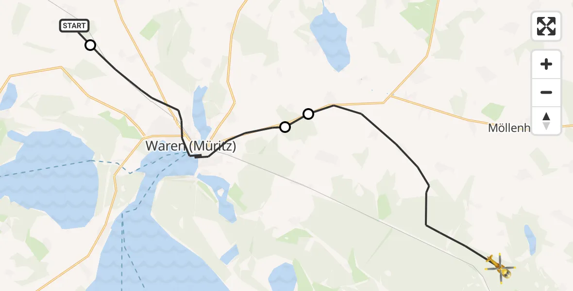 Flugroute Rettungshubschrauber Grabowhöfe - Ankershagen, 15 Mai 2026, 14:06
