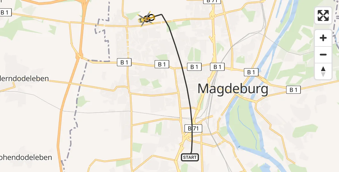 Flugroute Rettungshubschrauber Magdeburg - Magdeburg Hospital, 15 Mai 2026, 14:07