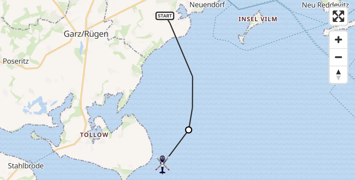 Flugroute Polizeihubschrauber Putbus - Garz/Rügen, 15 Mai 2026, 14:14