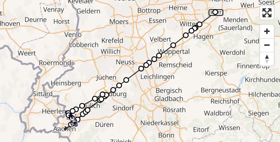 Flugroute Polizeihubschrauber Dortmund Flughafen - Würselen, 15 Mai 2026, 14:15