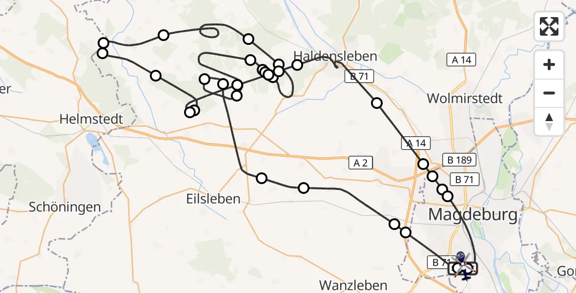 Flugroute Polizeihubschrauber Magdeburg City Flugplatz - Magdeburg, 15 Mai 2026, 14:19
