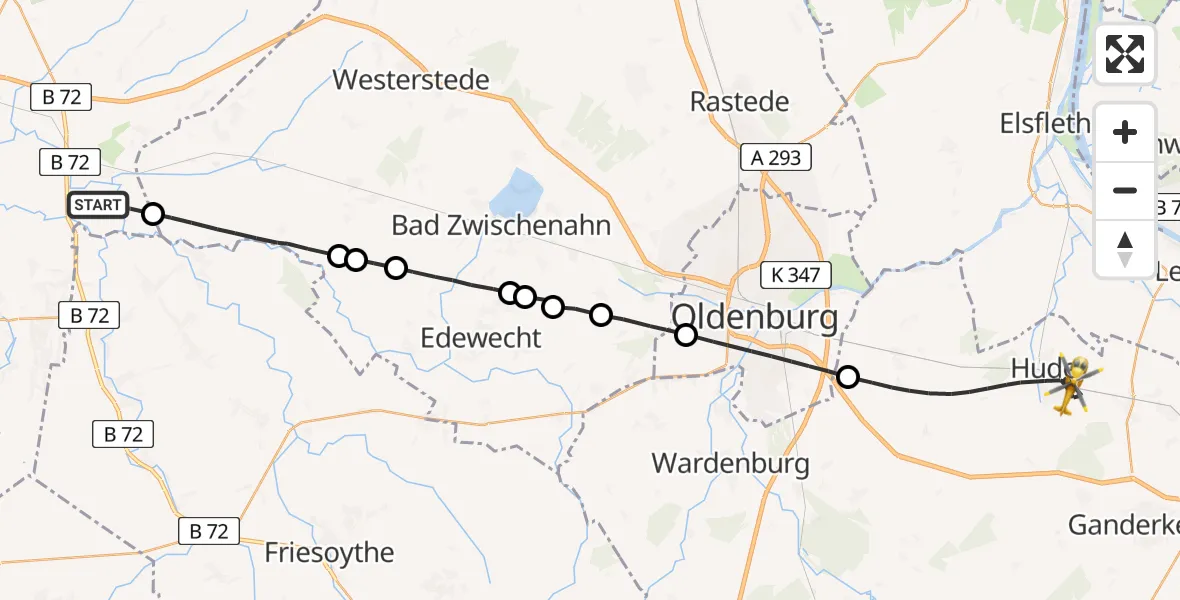 Flugroute Rettungshubschrauber Detern - Hude (Oldb), 15 Mai 2026, 14:26