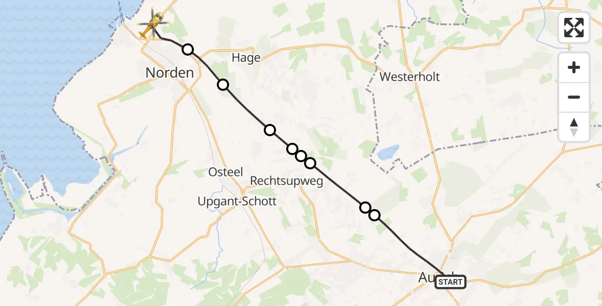 Flugroute Ambulanzhubschrauber Aurich - Norden, 15 Mai 2026, 14:28