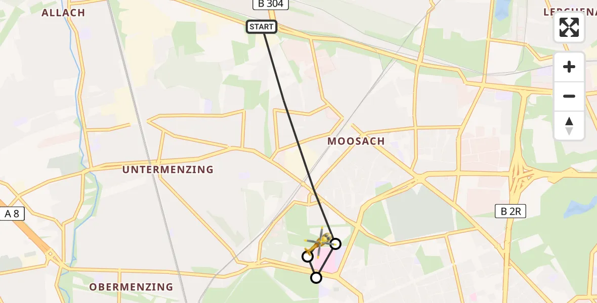 Flugroute Rettungshubschrauber München - Dritter Orden University Hospital, 15 Mai 2026, 14:35