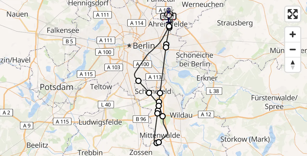 Flugroute Polizeihubschrauber Ahrensfelde Hubschrauberlandeplatz - Ahrensfelde Hubschrauberlandeplatz, 15 Mai 2026, 14:35