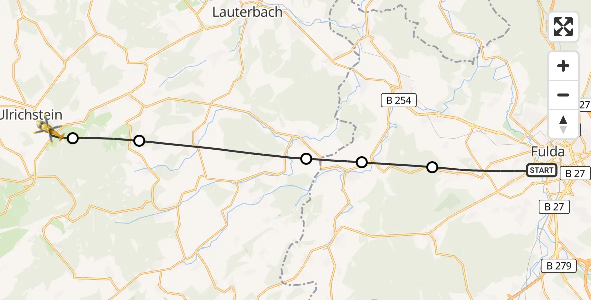 Flugroute Rettungshubschrauber Fulda - Ulrichstein, 15 Mai 2026, 14:36