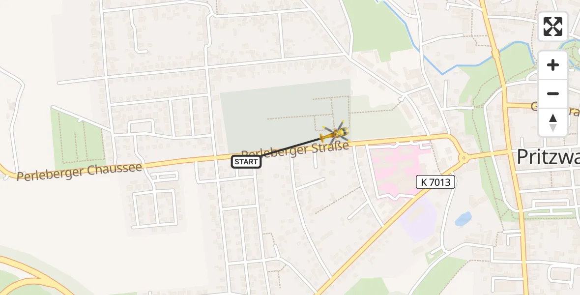 Flugroute Rettungshubschrauber Pritzwalk - Pritzwalk, 15 Mai 2026, 14:38
