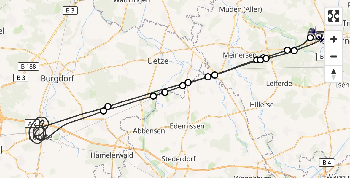 Flugroute Polizeihubschrauber Gifhorn Bundespolizei Hubschrauberlandeplatz - Gifhorn Bundespolizei Hubschrauberlandeplatz, 15 Mai 2026, 14:41