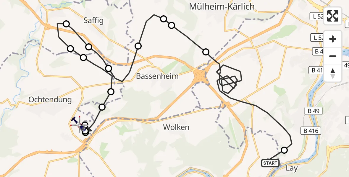 Flugroute Polizeihubschrauber Koblenz-Winningen Flugplatz - Ochtendung, 15 Mai 2026, 14:57