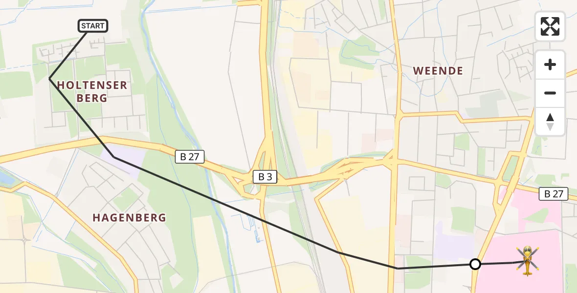 Flugroute Rettungshubschrauber Göttingen - Göttingen University Clinic Hubschrauberlandeplatz, 15 Mai 2026, 15:13