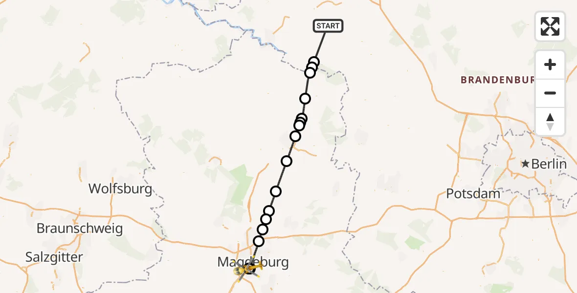 Flugroute Rettungshubschrauber Groß Pankow (Prignitz) - Magdeburg, 15 Mai 2026, 15:22