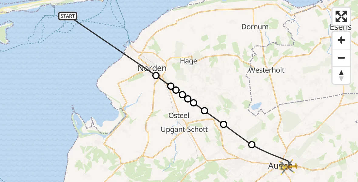 Flugroute Rettungshubschrauber Noordzee - Aurich, 15 Mai 2026, 15:23