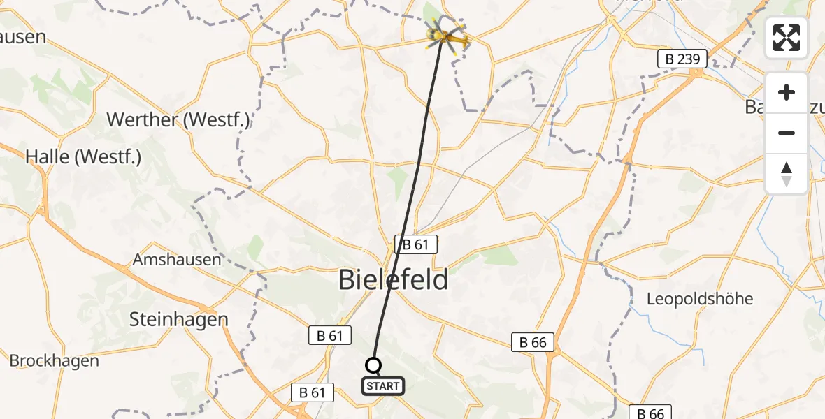 Flugroute Rettungshubschrauber Luftrettungszentrum Bielefeld - Bielefeld, 15 Mai 2026, 15:23