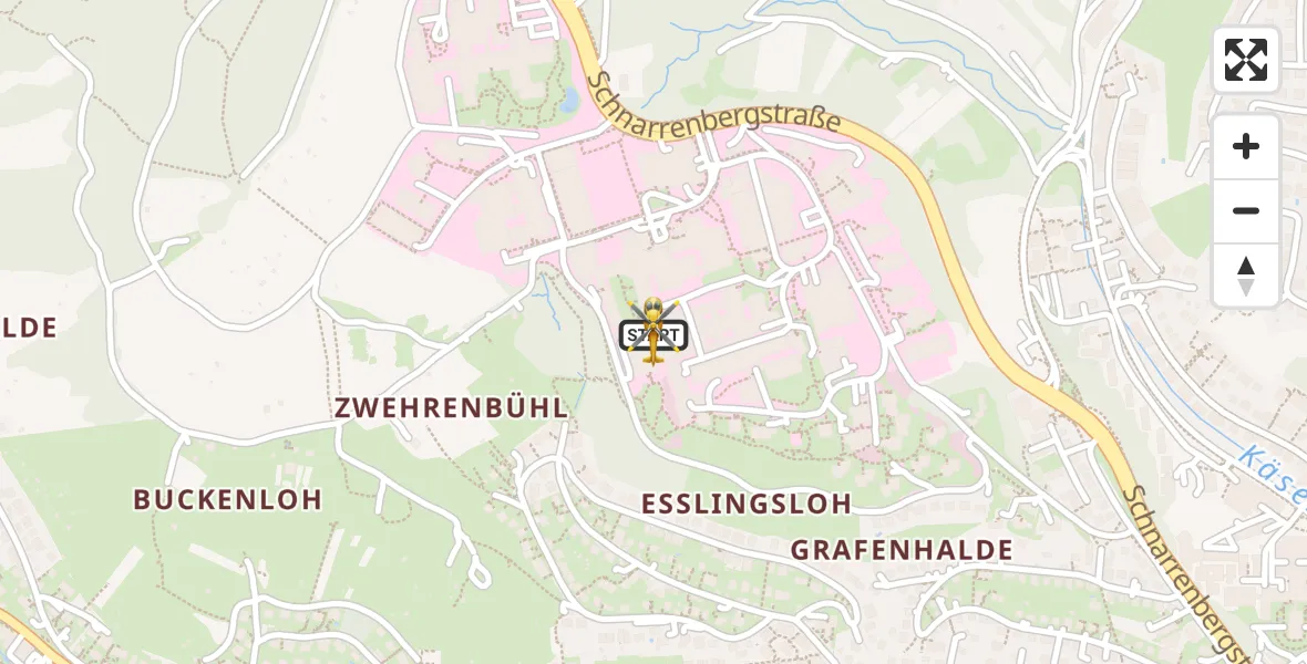 Flugroute Rettungshubschrauber Tübingen University Hospital - Tübingen University Hospital, 15 Mai 2026, 15:25