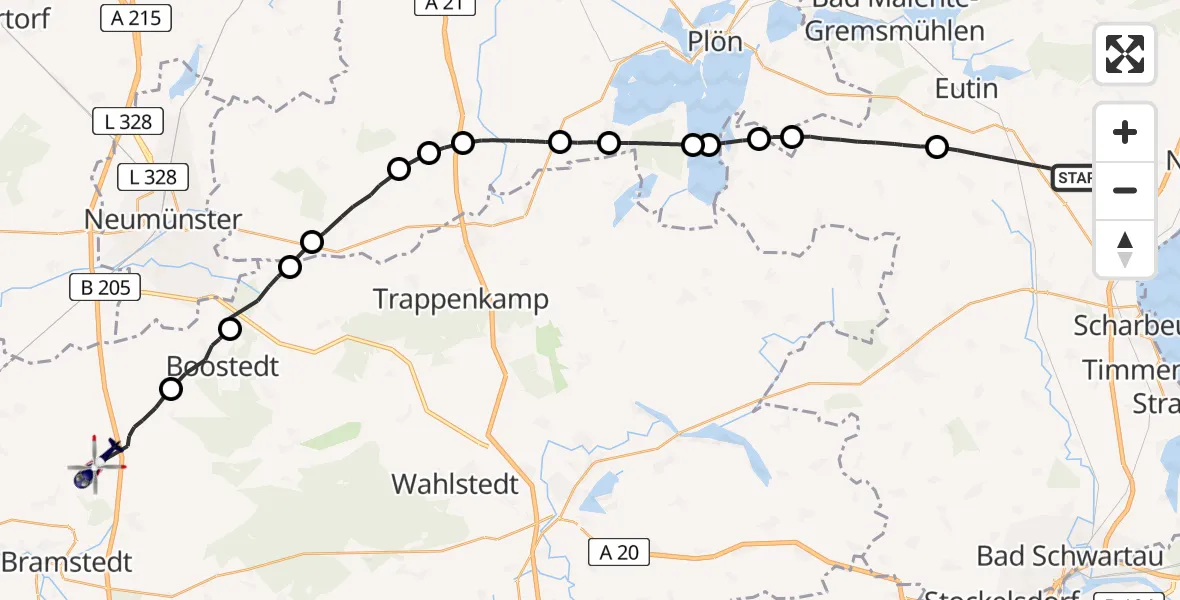 Flugroute Polizeihubschrauber Süsel - Wiemersdorf, 15 Mai 2026, 15:35