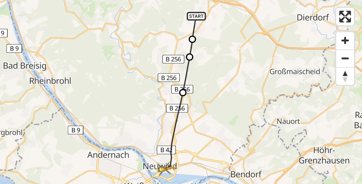 Flugroute Rettungshubschrauber Straßenhaus - Neuwied, 15 Mai 2026, 15:44