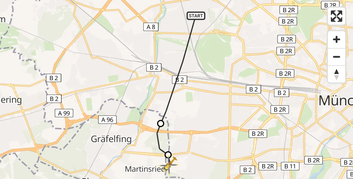 Flugroute Rettungshubschrauber München - DRF Air Rescue München Hubschrauberlandeplatz, 15 Mai 2026, 15:46