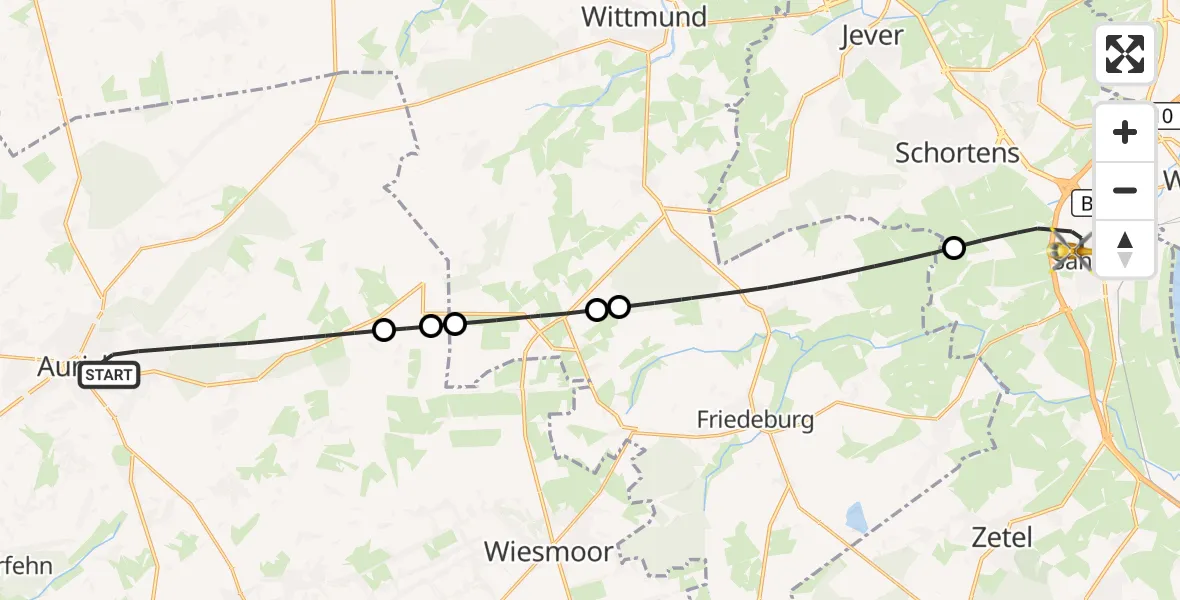 Flugroute Rettungshubschrauber Aurich - Sande, 15 Mai 2026, 15:48