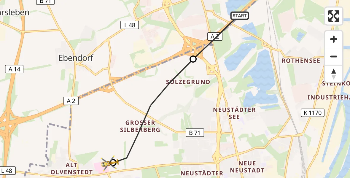 Flugroute Rettungshubschrauber Barleben - Magdeburg Hospital, 15 Mai 2026, 15:48