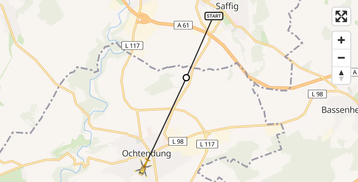 Flugroute Ambulanzhubschrauber Saffig - Ochtendung, 15 Mai 2026, 15:50