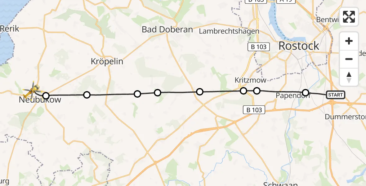 Flugroute Ambulanzhubschrauber Dummerstorf - Neubukow, 15 Mai 2026, 15:53