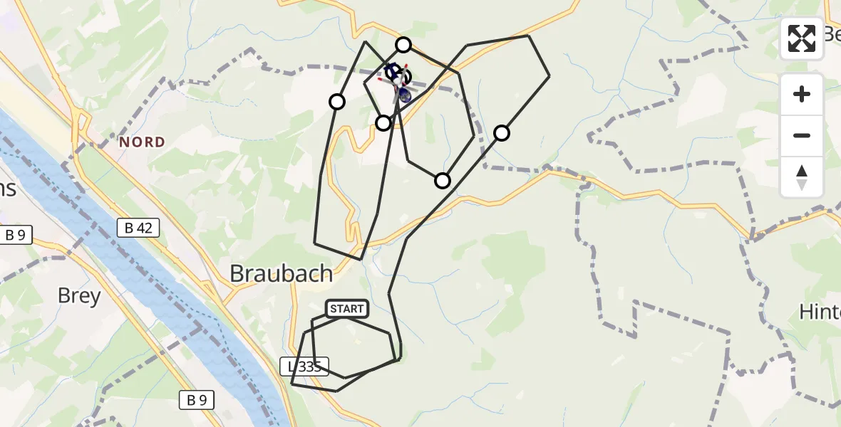 Flugroute Polizeihubschrauber Braubach - Braubach, 15 Mai 2026, 16:00