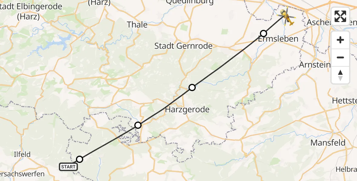 Flugroute Rettungshubschrauber Harztor - Falkenstein/Harz, 15 Mai 2026, 16:13