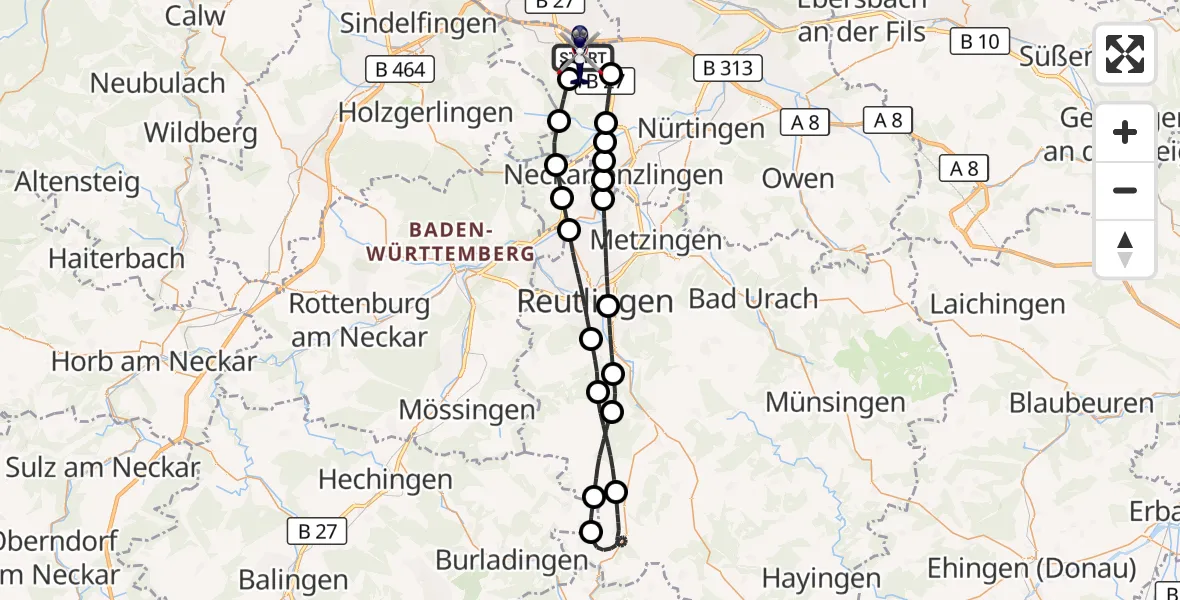 Flugroute Polizeihubschrauber Flughafen Stuttgart - Flughafen Stuttgart, 15 Mai 2026, 16:26