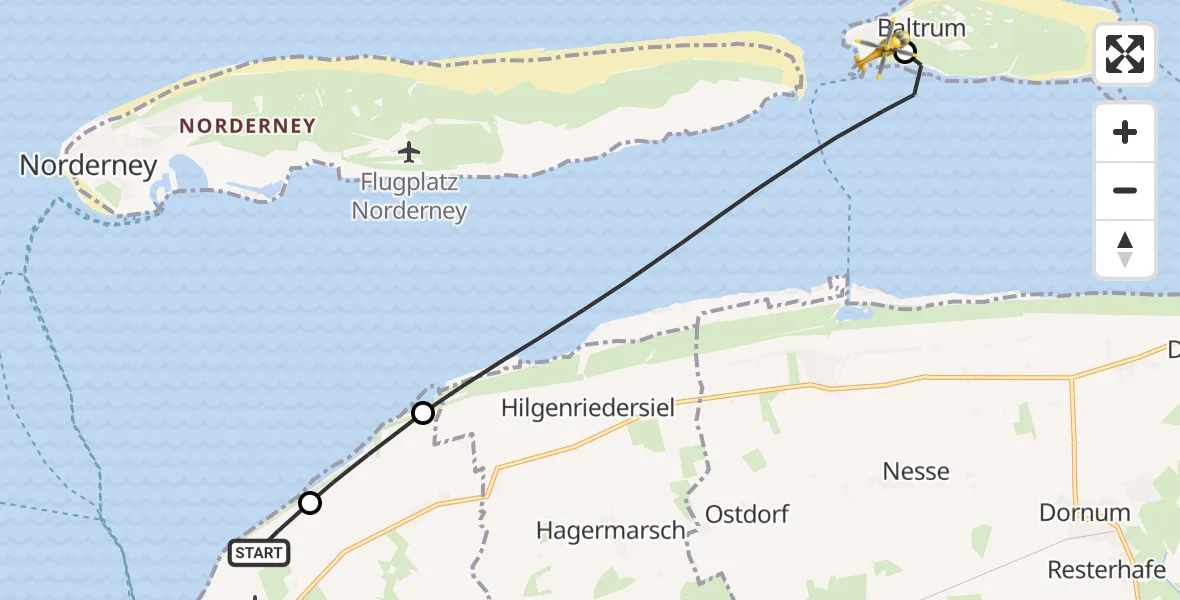 Flugroute Ambulanzhubschrauber Noordzee - Baltrum Flughafen, 15 Mai 2026, 16:27