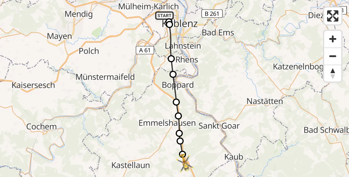 Flugroute Rettungshubschrauber Koblenz - Laudert, 15 Mai 2026, 16:35